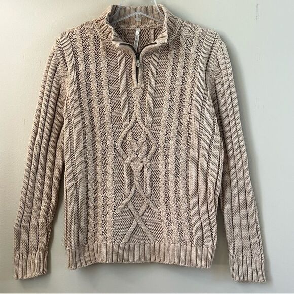 Leo and Nicole Cotton Cable Knit Light Mocha Fisherman Sweater SZ XL - Picture 2 of 16